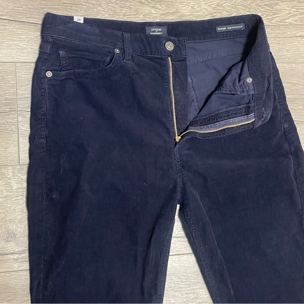 Citizens of Humanity Georgia High Rise Bootcut Flared Corduroy Navy Pants Sz 29 - Picture 11 of 12
